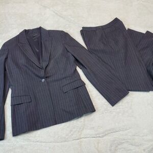 Tahari Dark Gray Purple Pinstripe Academia Office‎ Suit Jacket 14 Dress Pant 10
